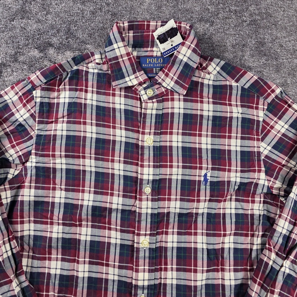 Polo Ralph Lauren Classic Fit Plaid Twill Shirt Mens S Burgundy & Blue